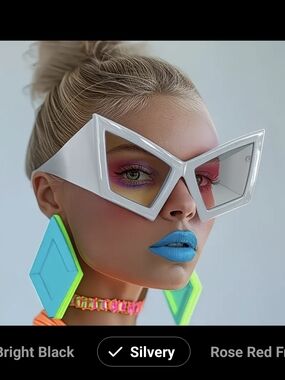 Silvery White Geometric Cat-Eye Sunglasses for Women